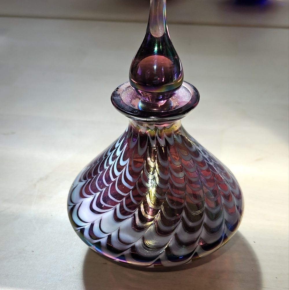 Art Glass Perfume Bottle Feather Design